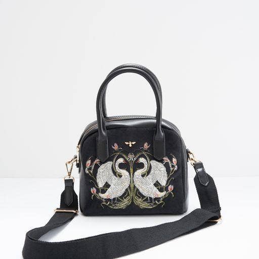 Eloise Mini Bowling Bag with Embroidered Swan