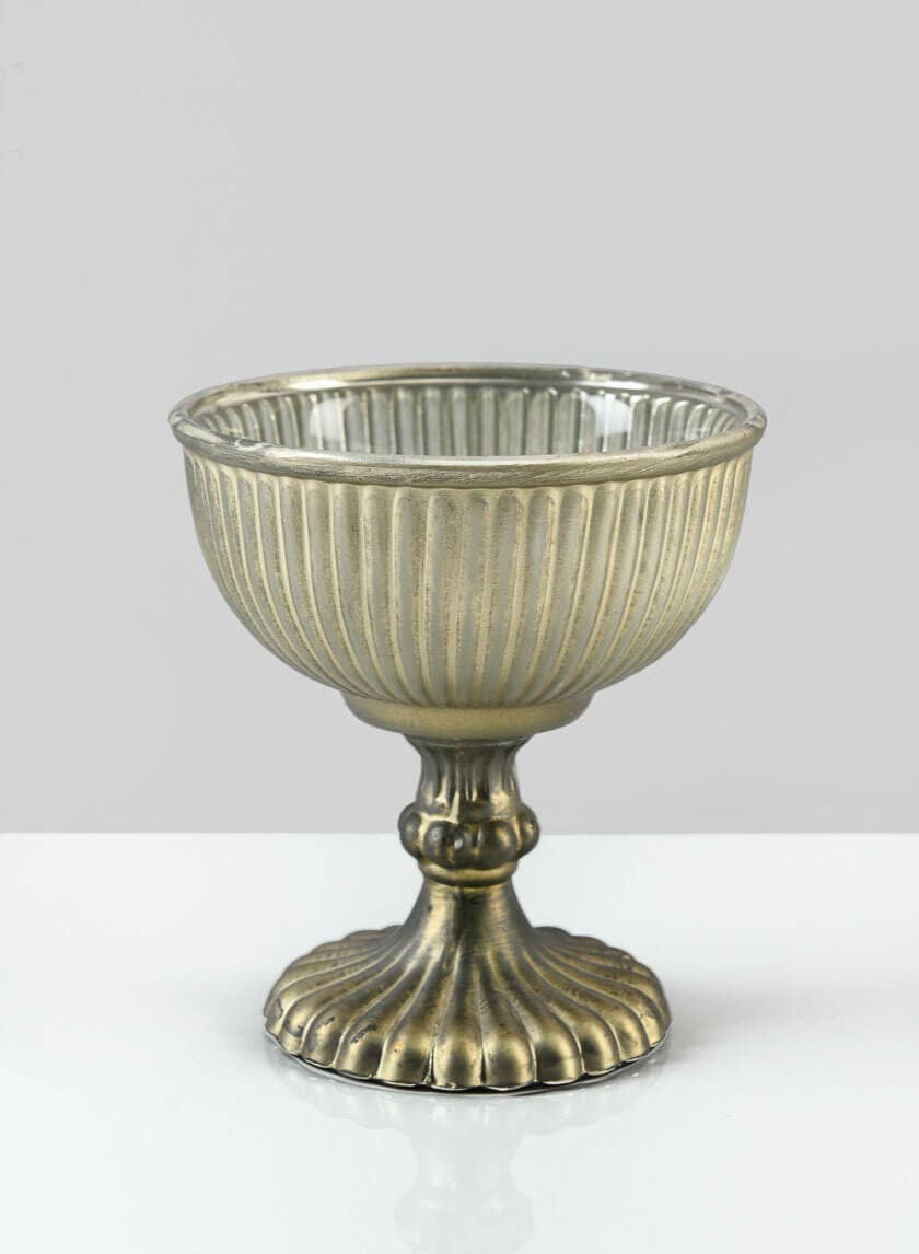 Antique Gold & Silver Glass Pedestal Flower Compote